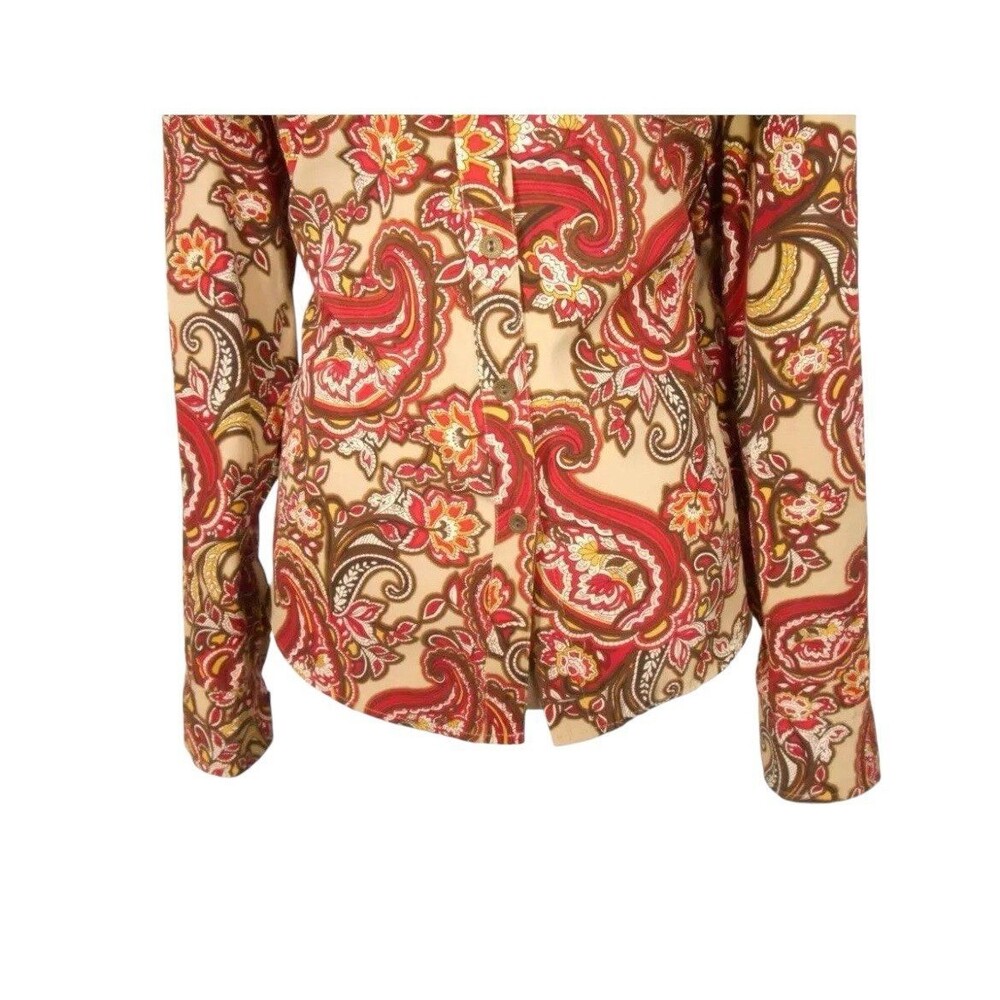 Croft & Barrow Women's Top XL Red Paisley Print Button Down Blouse Long Sleeves - Picture 3 of 8